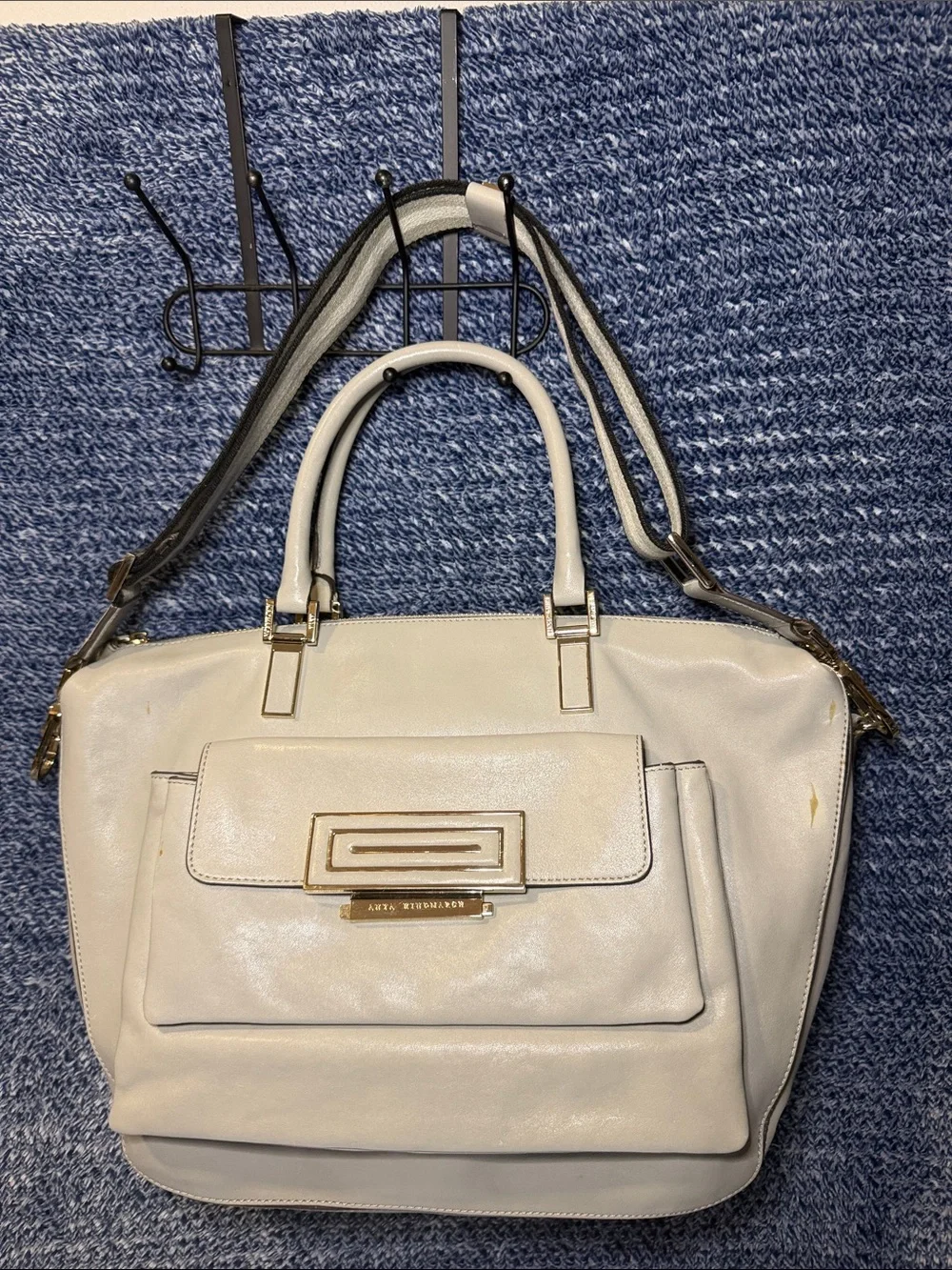 Anya Hindmarch Cream Leather Satchel with Gold Hardware